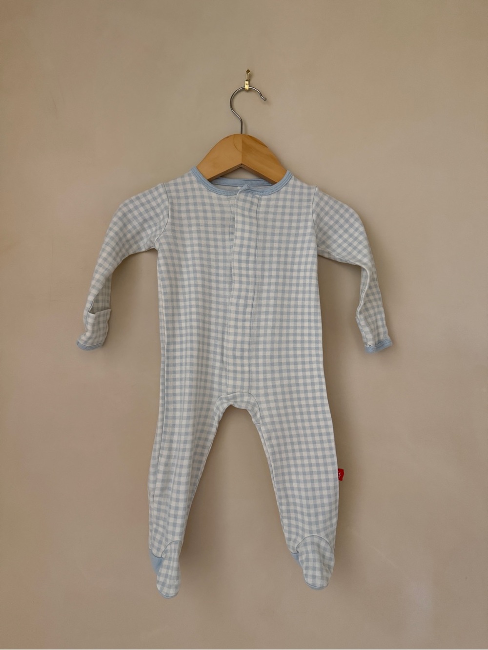 Magnetic Me Blue & White Gingham Organic Cotton Footie